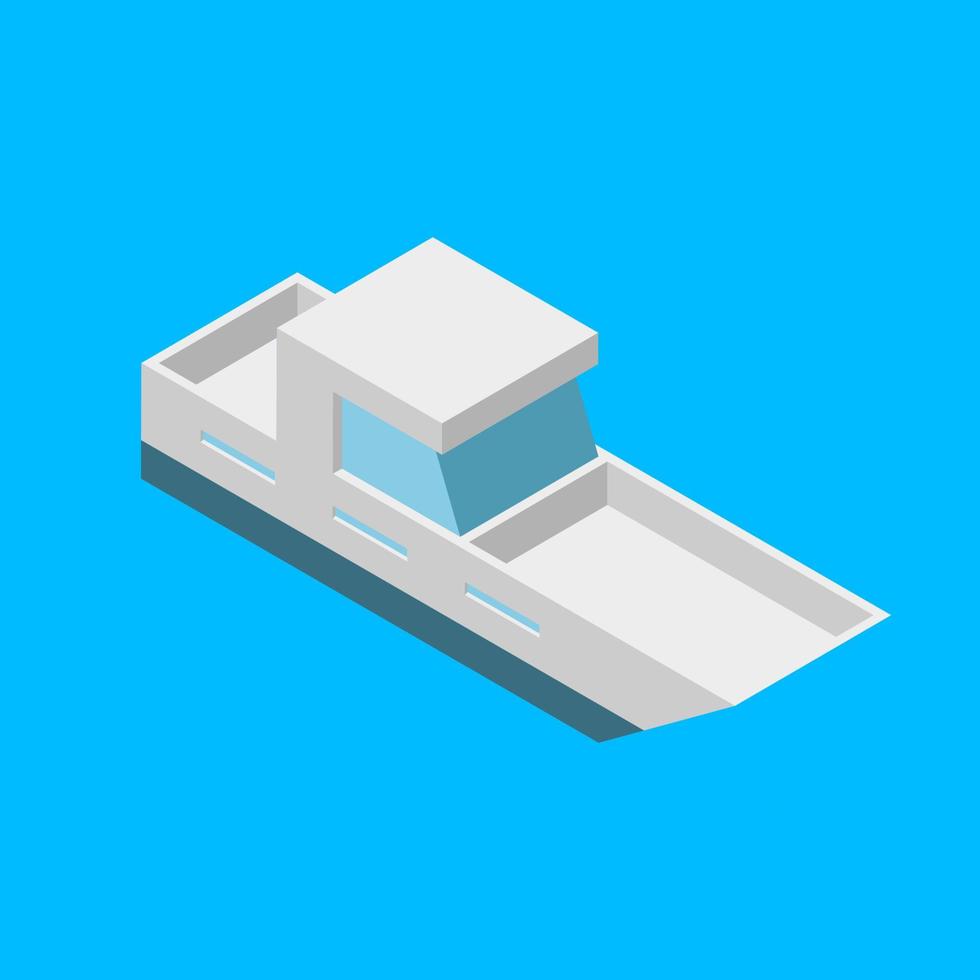 Vector illustration of simple isometric boat isolated on blue background. 3D style ship