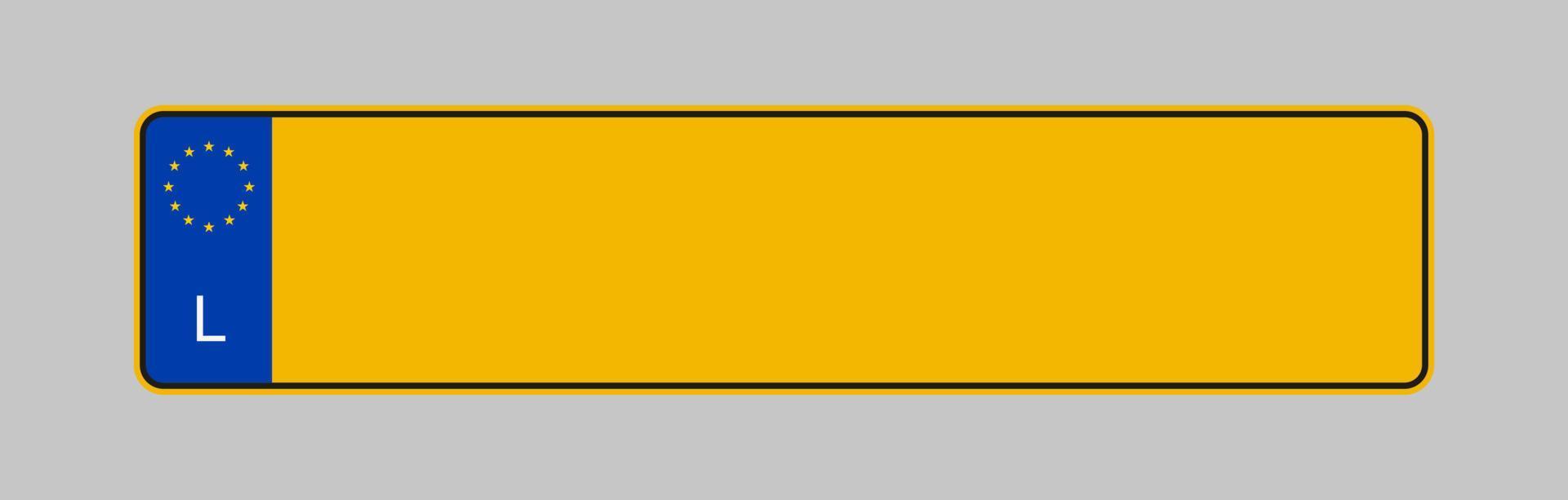 License plate of Luxembourg. Vehicle registration plates frame vector isolated. Car number plate template