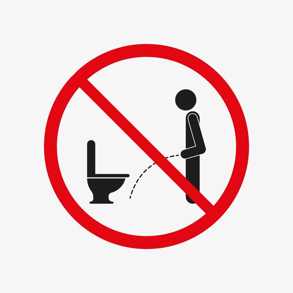 Man peeing on the floor ban. Not allowed. Person urinating. Vector icon isolated on white background