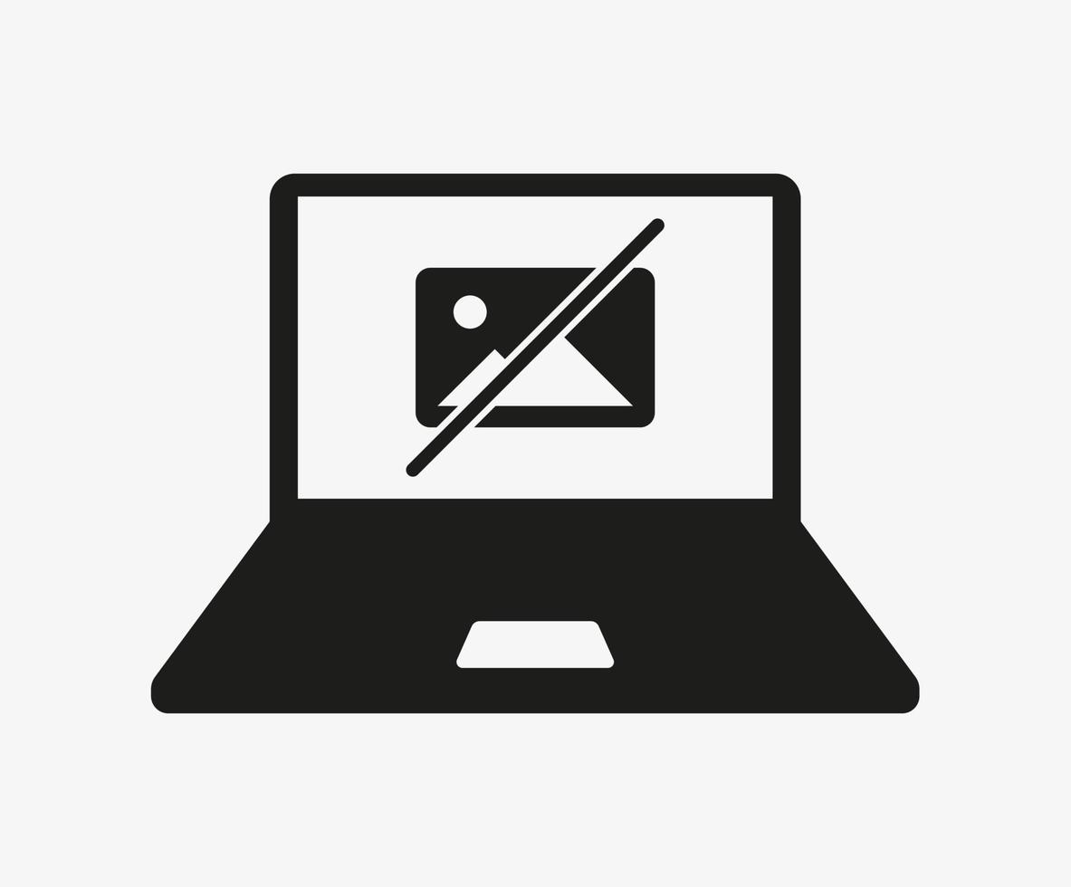 No image icon on laptop screen. View unavailable on computer symbol vector