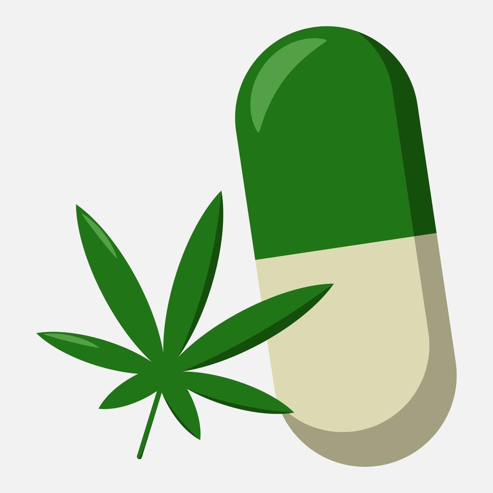 ilustración de vector de marihuana medicinal aislada sobre fondo blanco. signo de hoja y cápsula de hierba