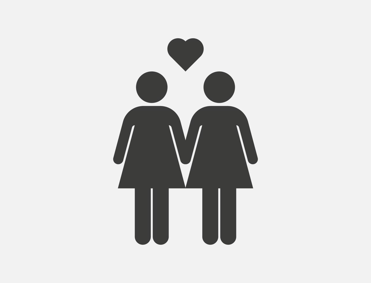 Lesbian couple vector icon isolated on white background. Homosexual couple sing. Two women and a heart pictogram