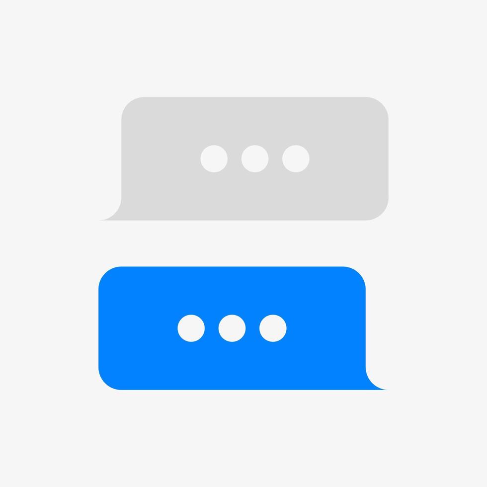 A vector symbol of two message bubbles for a messaging app with three dots on white background