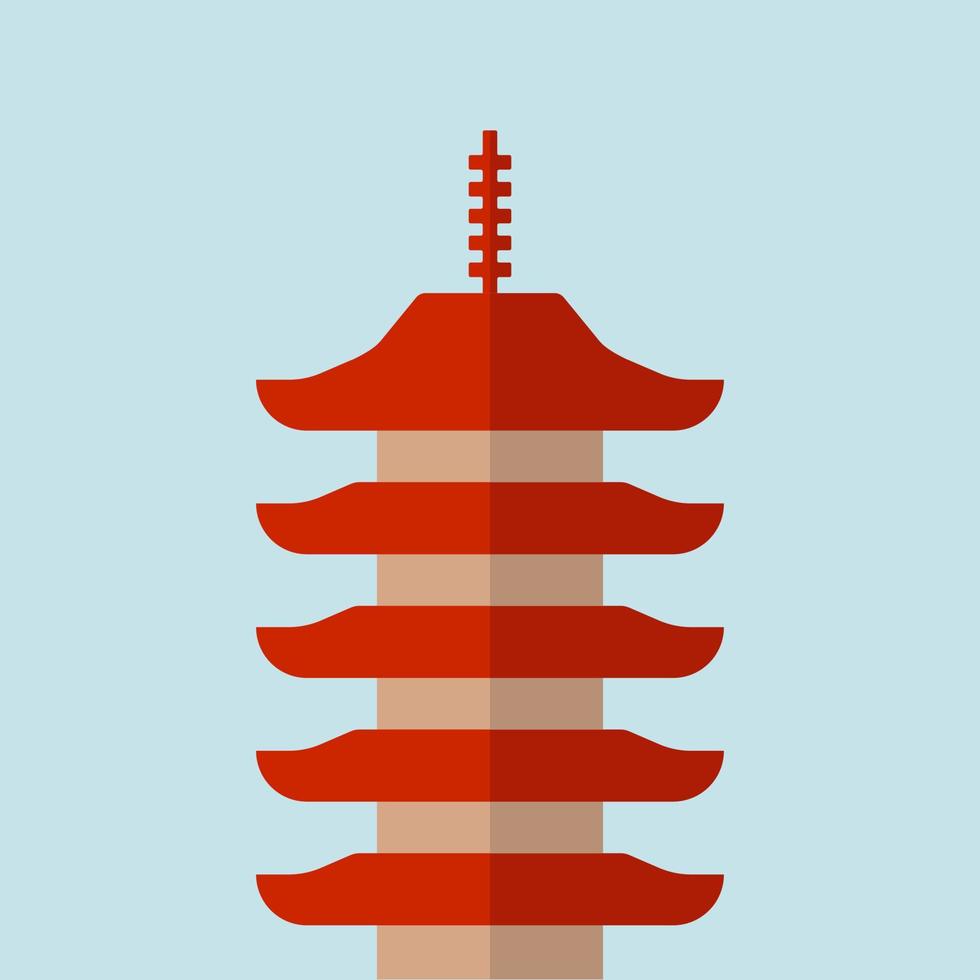 Asian pagoda tower vector icon isolated on light blue background