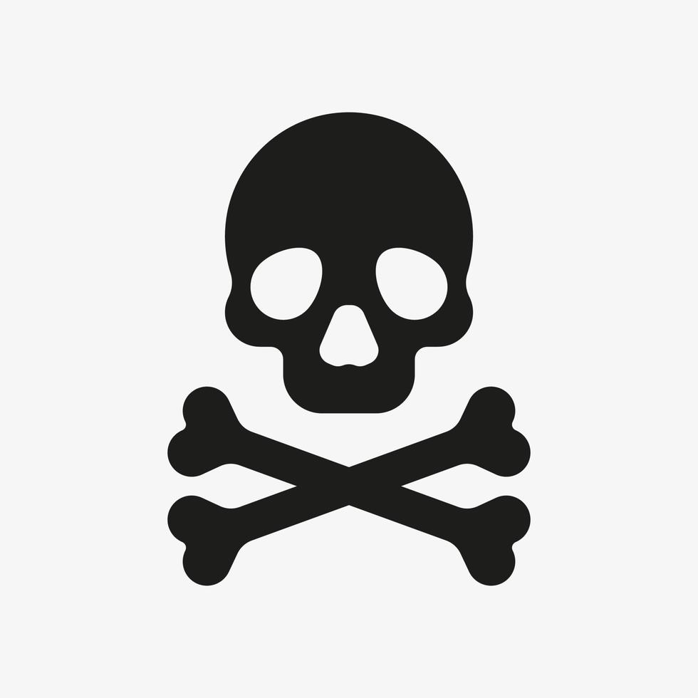 Crossbones icon. Death symbol. Black vector illustration of skull and bones isolated on white background. Poison symbol vector