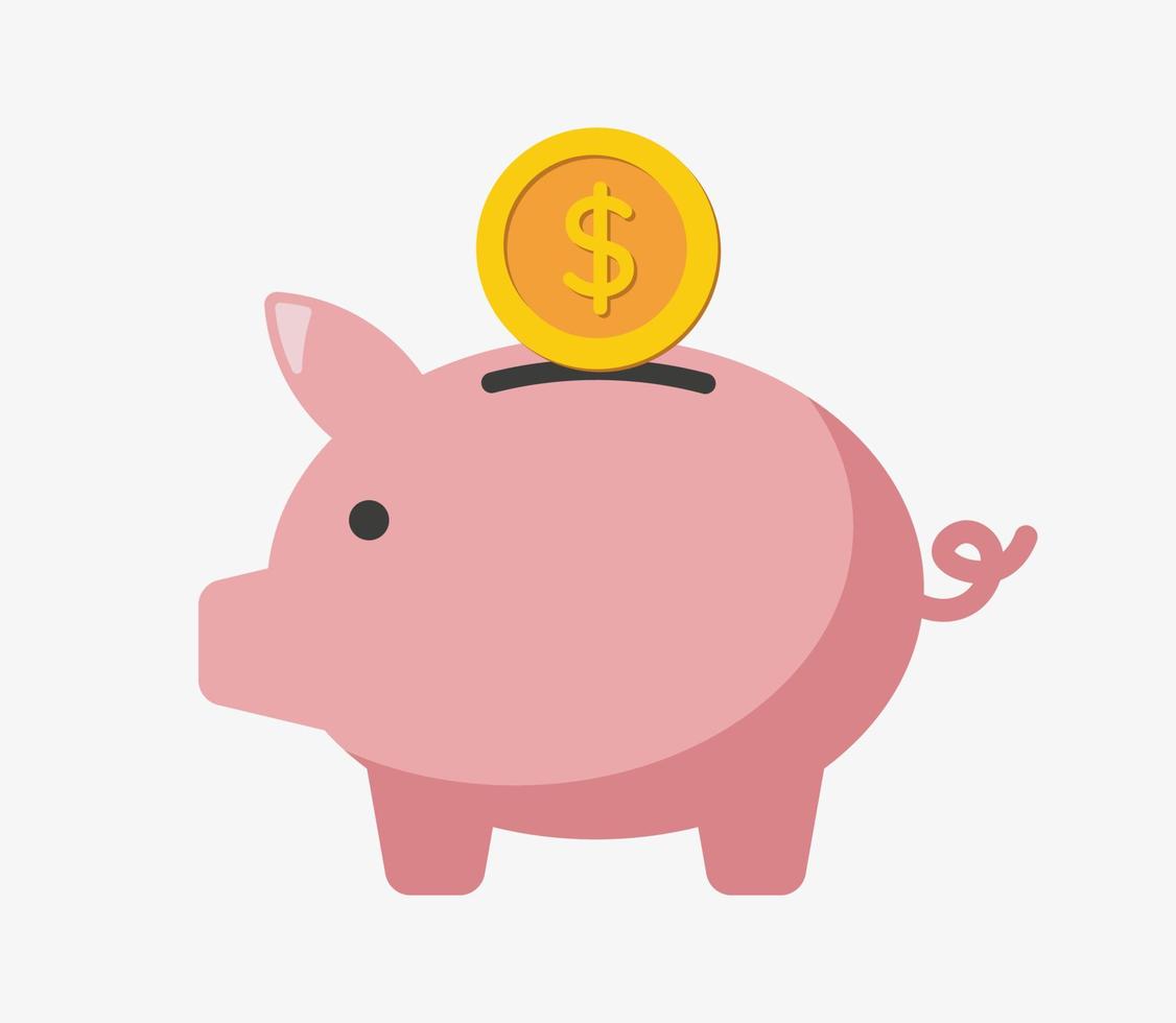 Piggy bank vector icon isolated on white background. Saving money symbol. Flat design with shadows