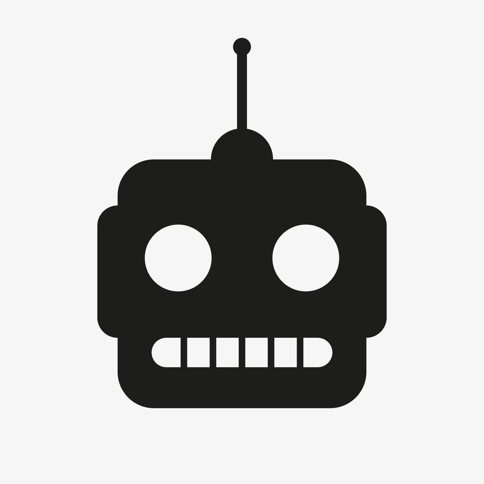 Simple black vector icon of robot head isolated on white background.