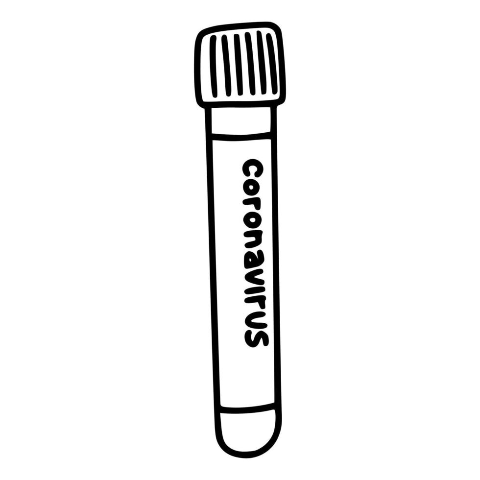 hand drawn of Covid-19 test. Blood samples. Coronavirus test. Vector doodle illustration