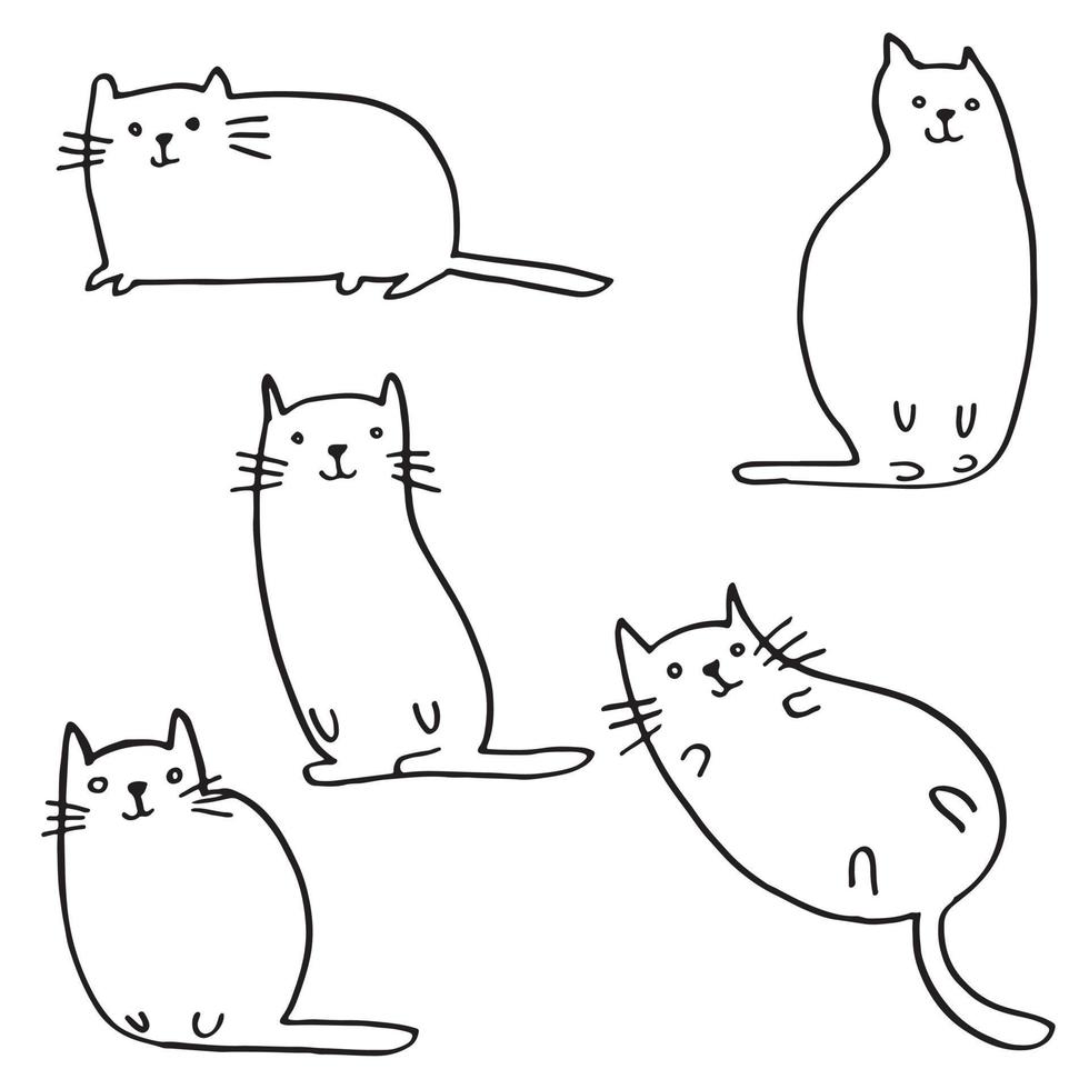 conjunto de gatos divertidos. lindos gatitos garabatos dibujados a mano. ilustración de vector de animales de compañía.