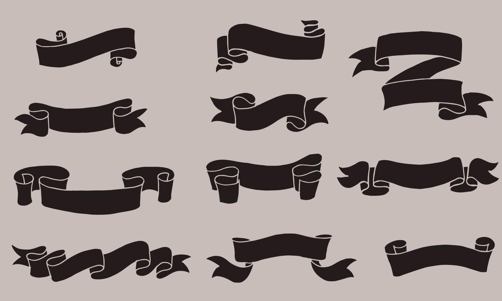 set of hand drawn vector doodle ribbon banner illustrations.