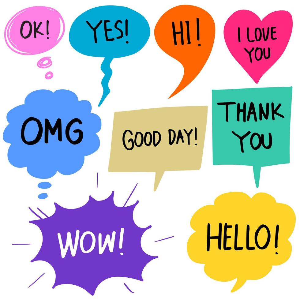 set of hand drawn comic bubble speech with text. vector