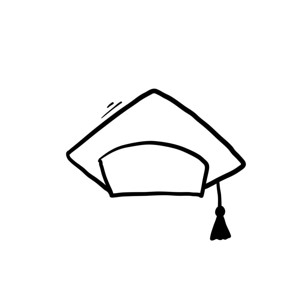 hand drawn diploma hat illustration icon with doodle style vector
