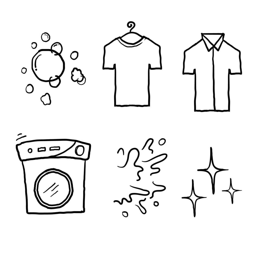 ilustración de iconos de línea de lavandería dibujada a mano en vector de estilo doodle