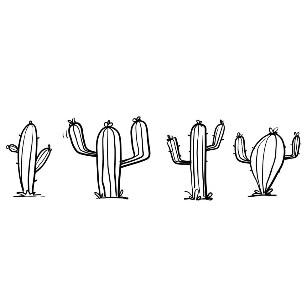 dibujado a mano doodle cactus ilustración vector estilo de dibujos animados