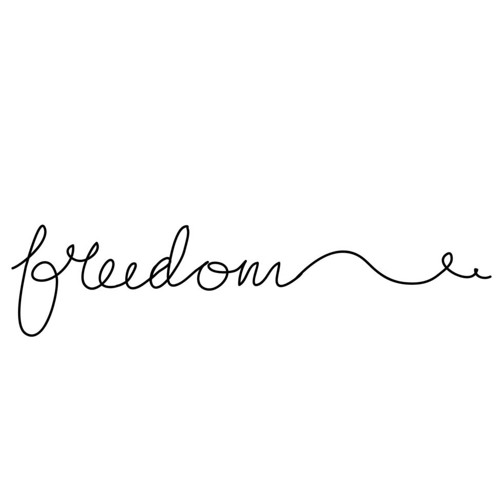 hand drawn Continuous line drawing freedom text. Word phrase lettering with script font. Minimalist design.doodle vector