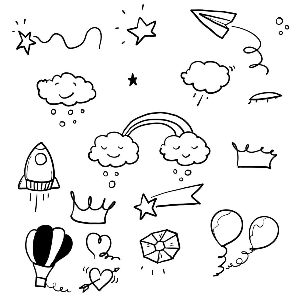 vector de ilustración de colección de elemento de niño de doodle dibujado a mano