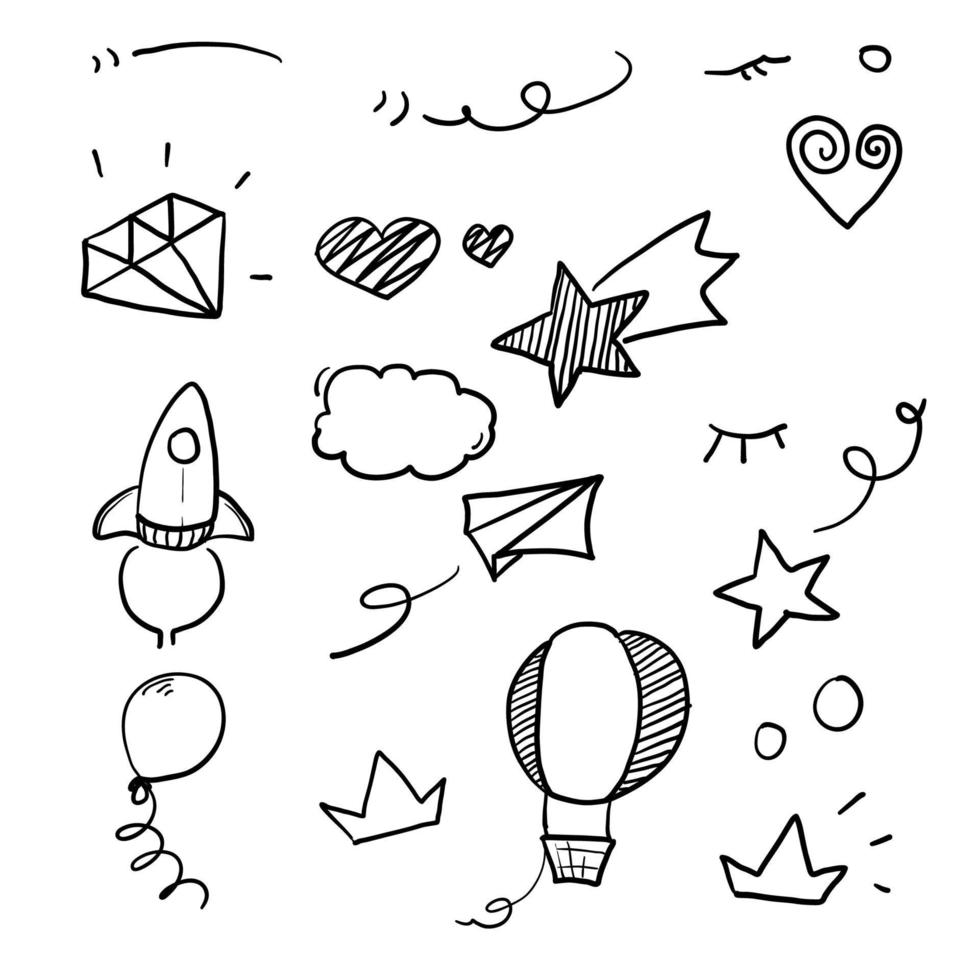 hand drawn doodle kid element collection illustration vector