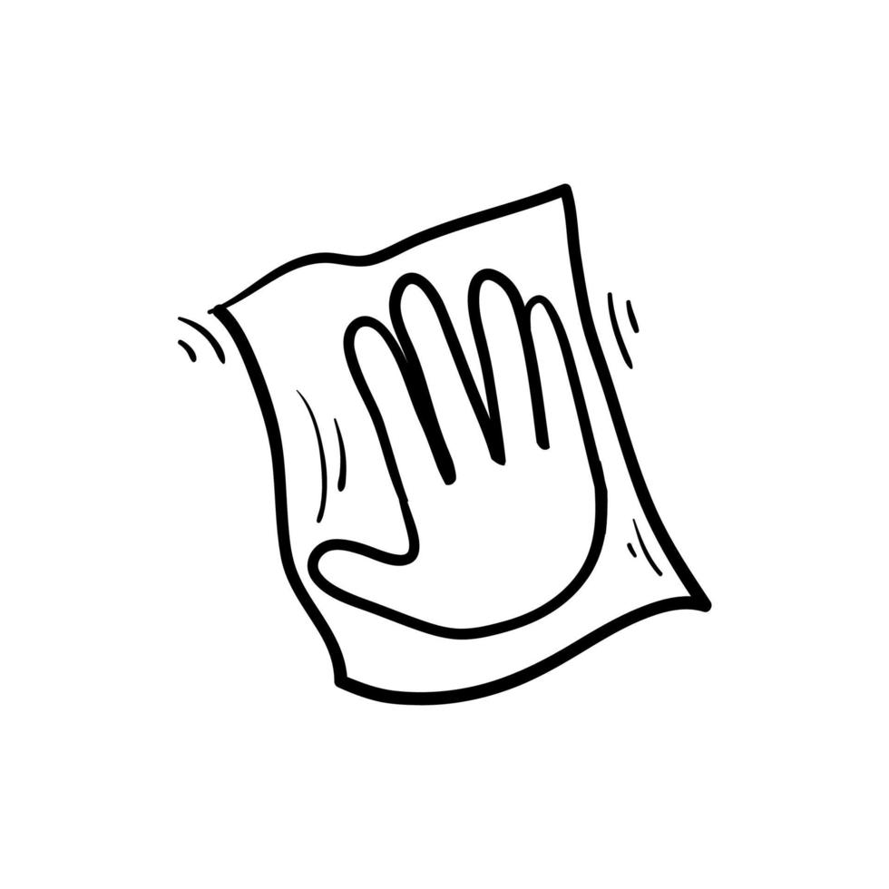 doodle wiping hand with towel or tissue illustration with cartoon style vector