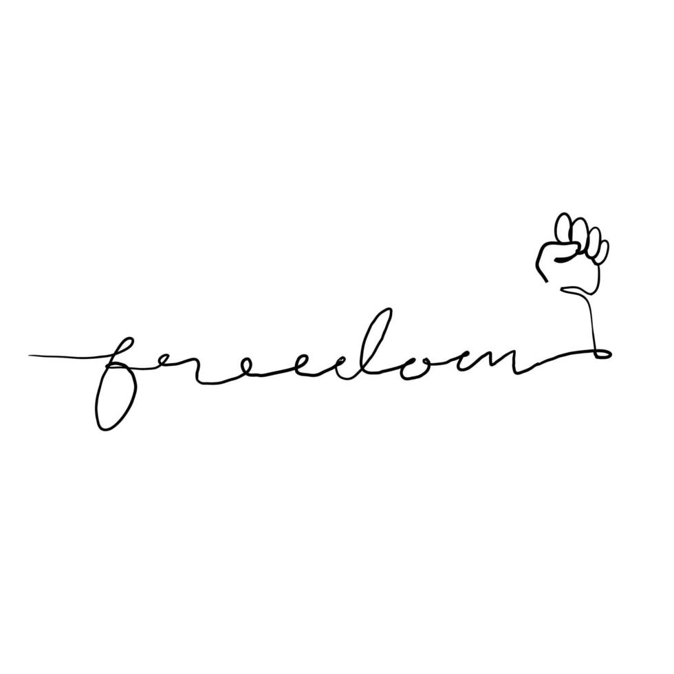 hand drawn Continuous line drawing freedom text. Word phrase lettering with script font. Minimalist design.doodle vector