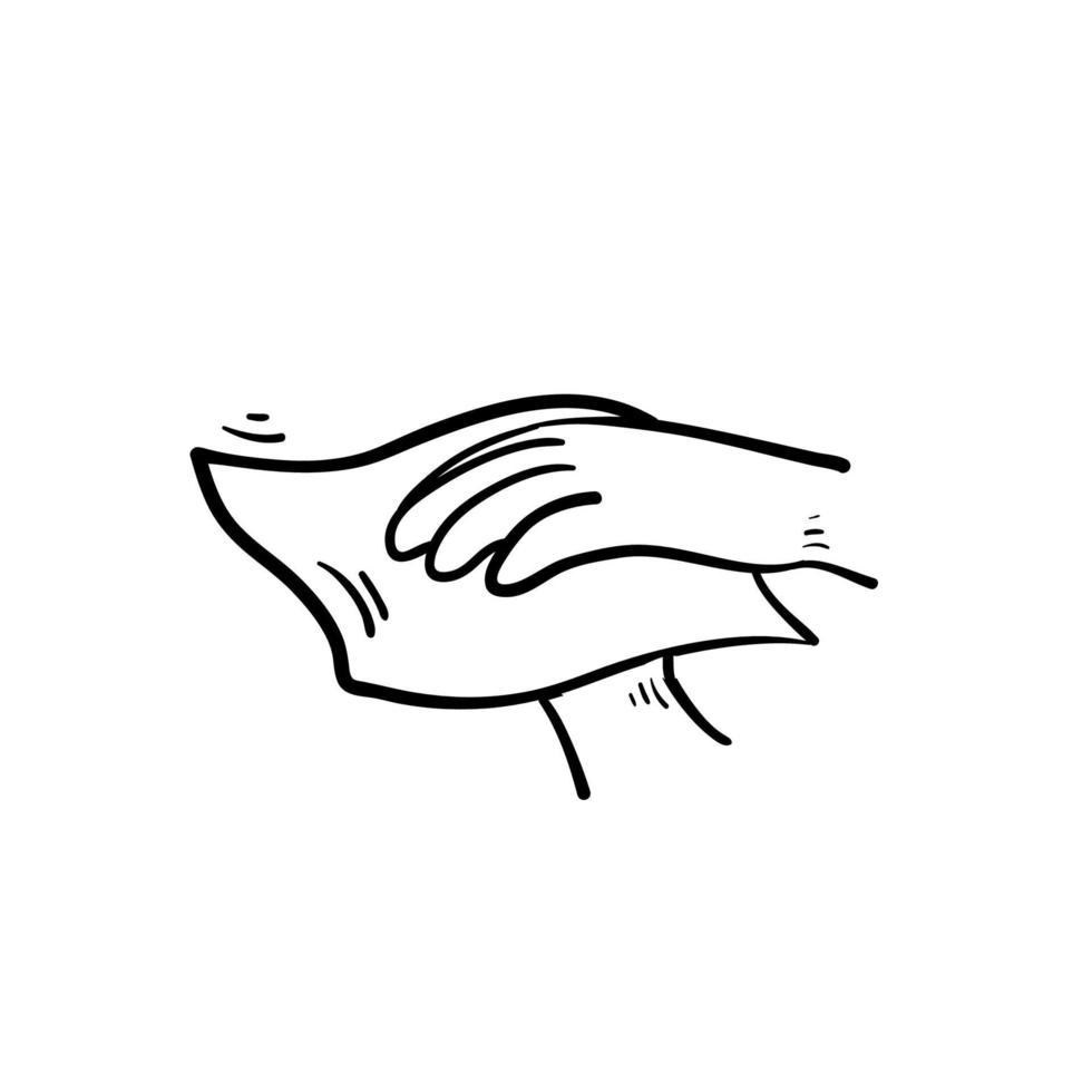doodle wiping hand with towel or tissue illustration with cartoon style vector