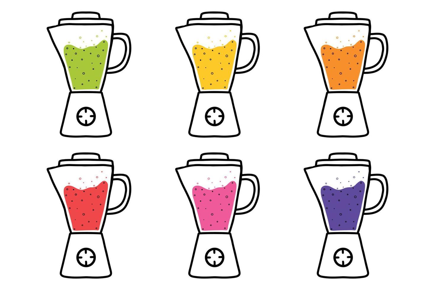 Vector set of smoothie blenders. Doodle style. Set of smoothies in different colors.