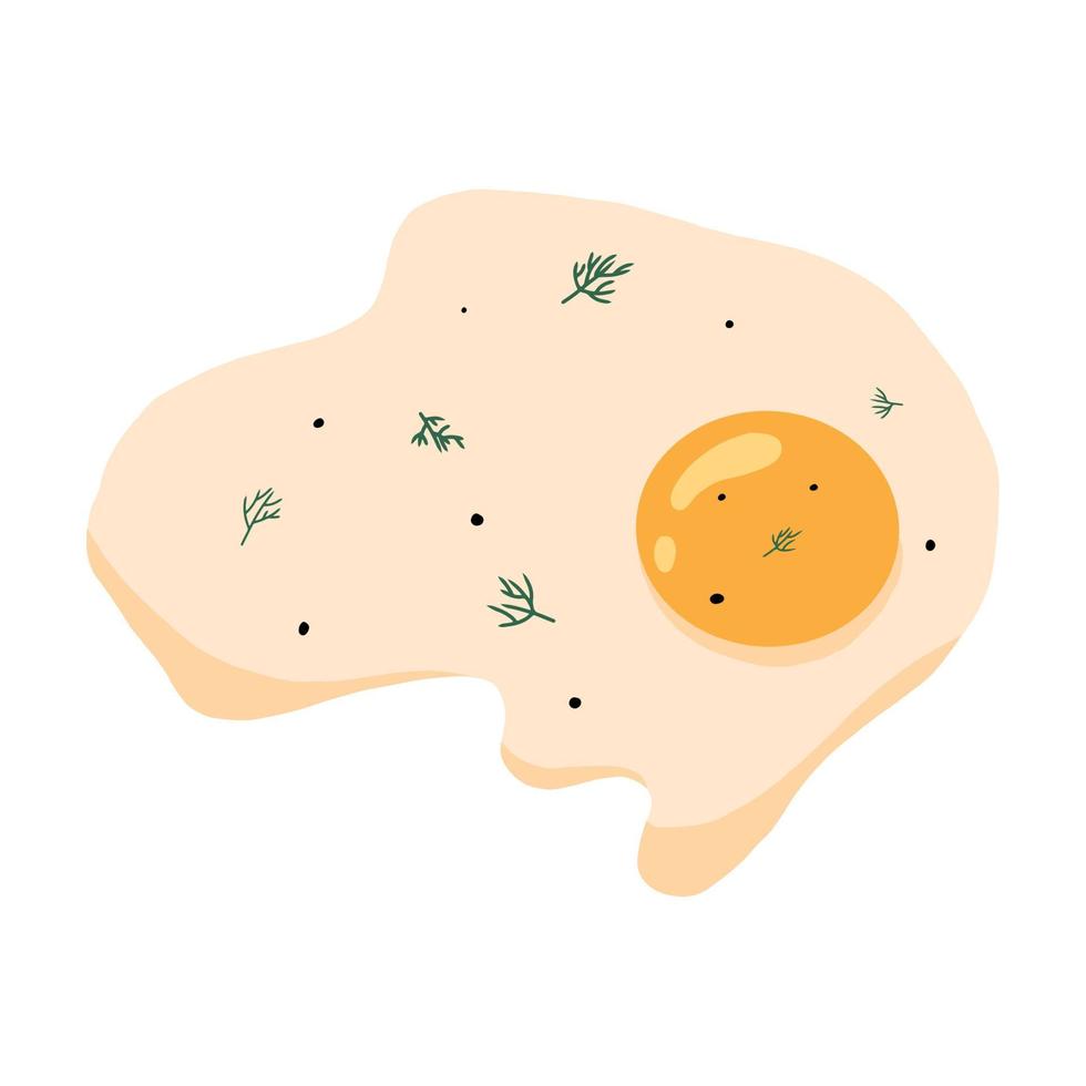 Vector illustration of fried egg with greens. Illustration of an omelet with herbs.