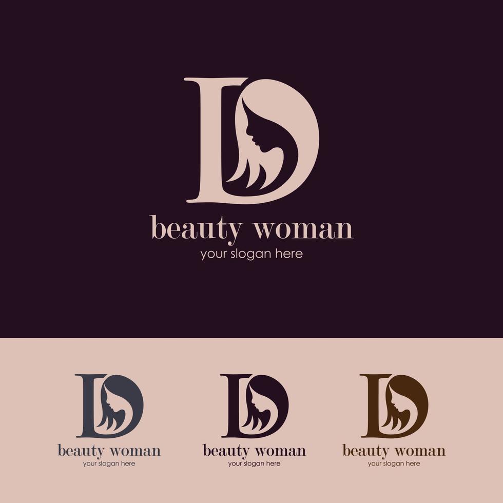 plantilla de logotipo de salón de belleza de peinado de mujer de estilo de silueta vector