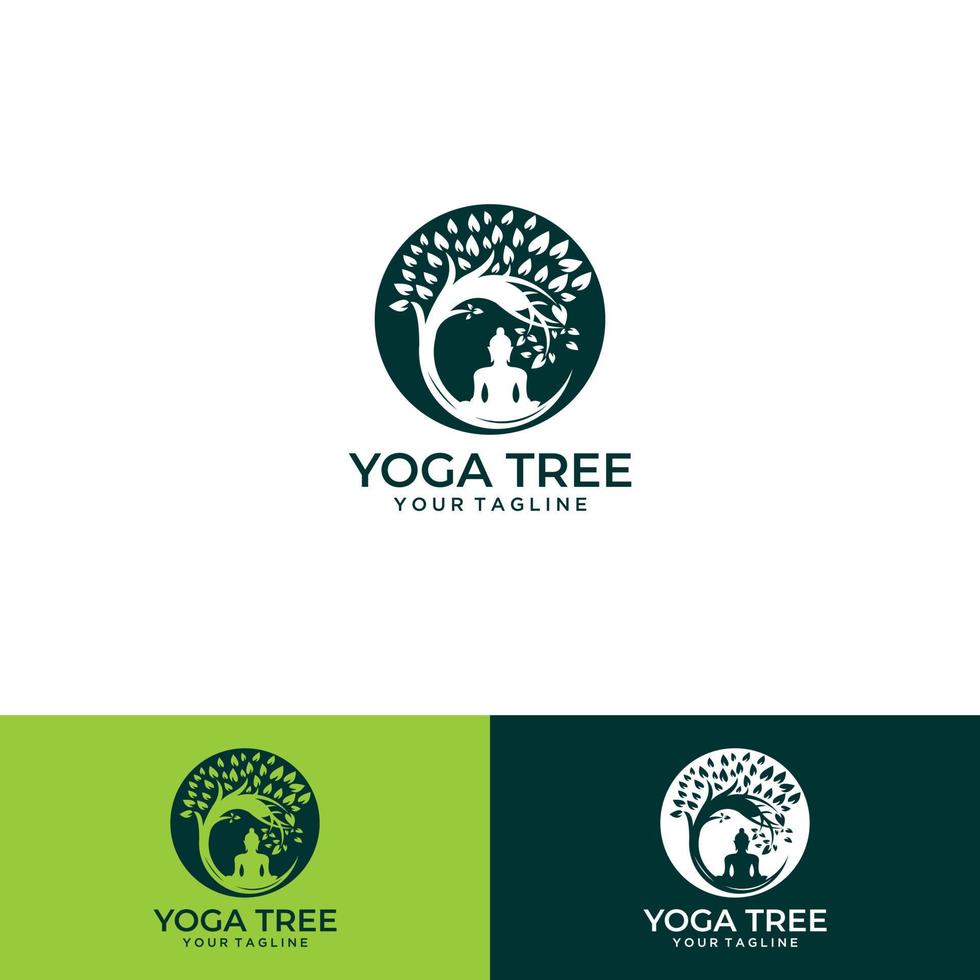 logotipo de árbol creativo minimalista y vector de yoga
