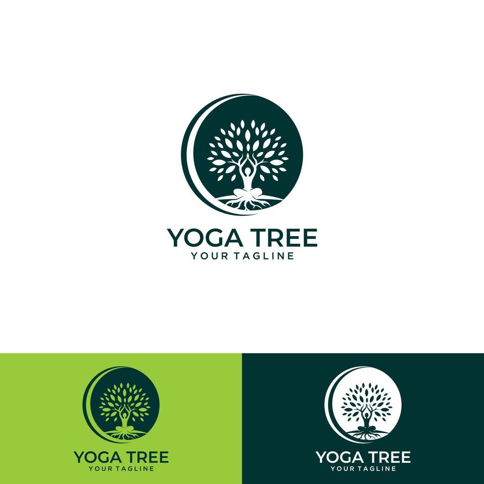 logotipo de árbol creativo minimalista y vector de yoga