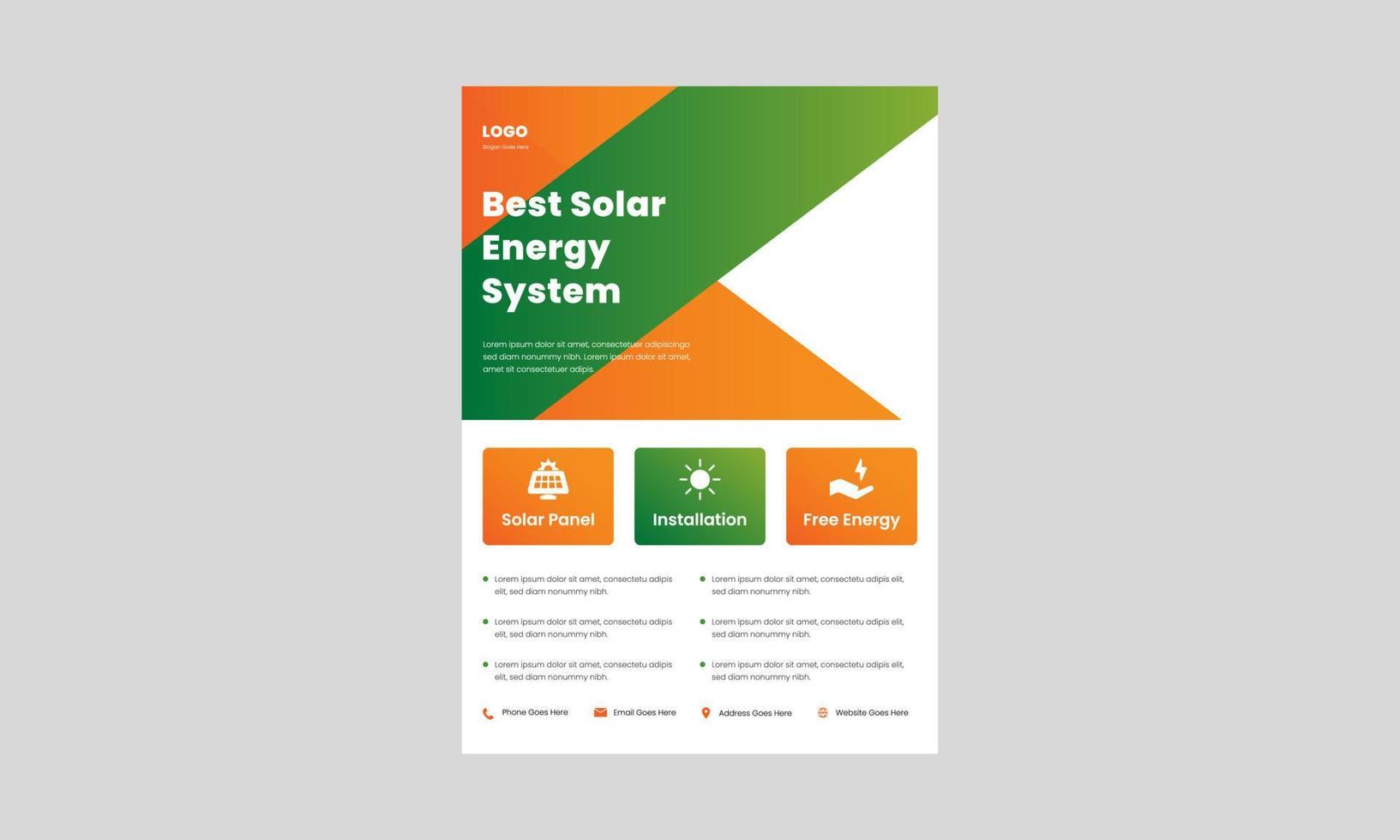 solar energy go green save energy flyer design template. solar systems for your home and business poster, leaflet design. vector