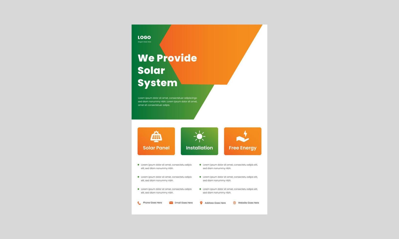 solar energy go green save energy flyer design template. solar systems for your home and business poster, leaflet design. vector