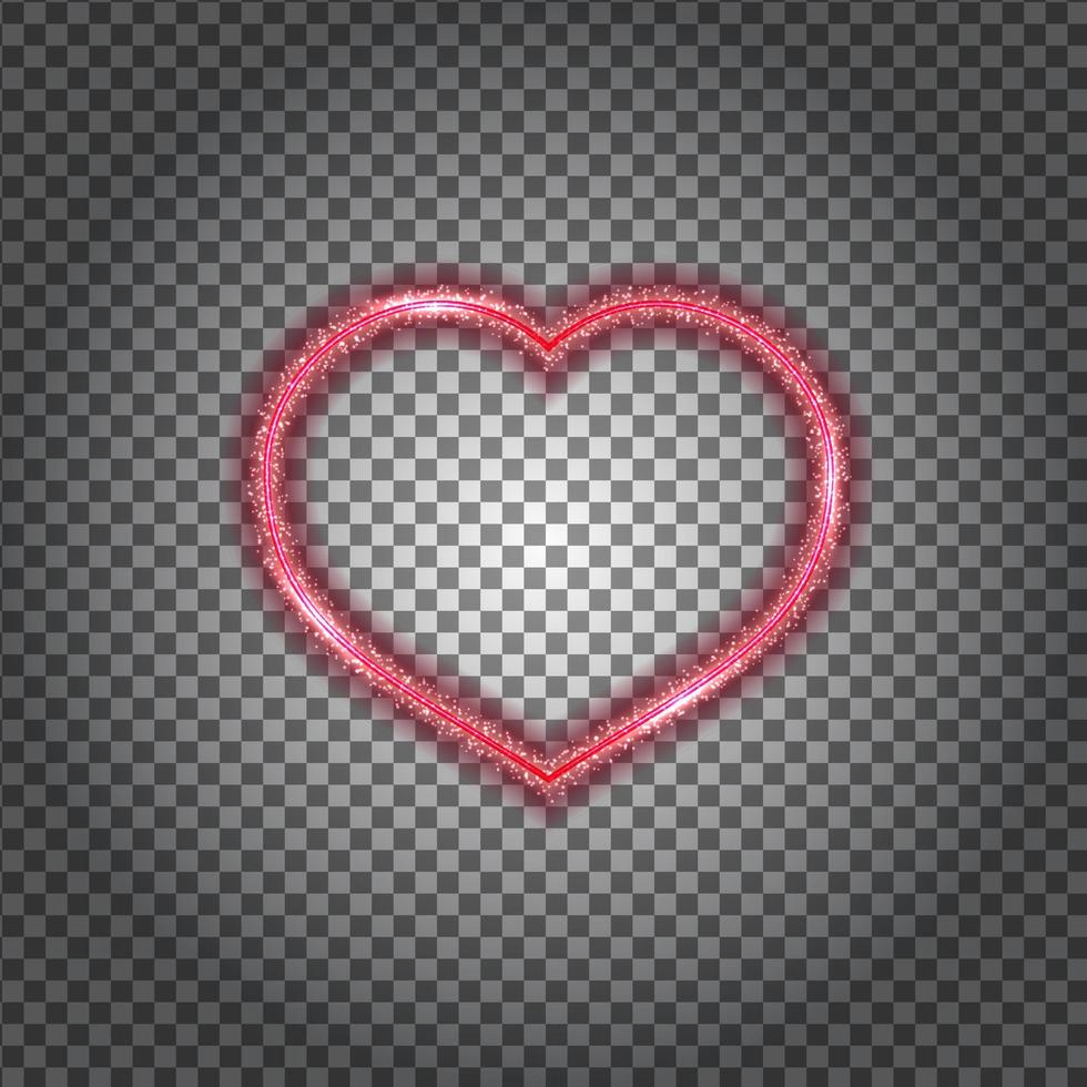 Red glowing heart with sparkling particles. Isolated on transparent. Vector illustration.