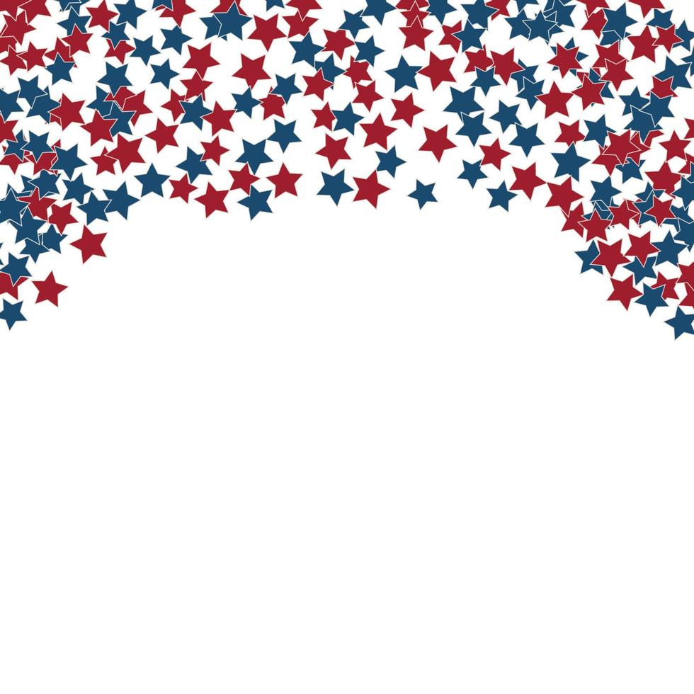 Independence Day banner. 4th of July poster or greeting card. Retro patriotic vector illustration in colors of flag of USA red, blue and white. Stars confetti.