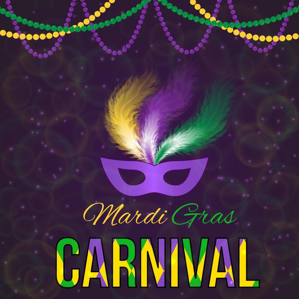 Ilustración de vector de carnaval mardi gras con máscara sobre fondo oscuro brillante. plantilla de diseño fácil de editar para sus proyectos.