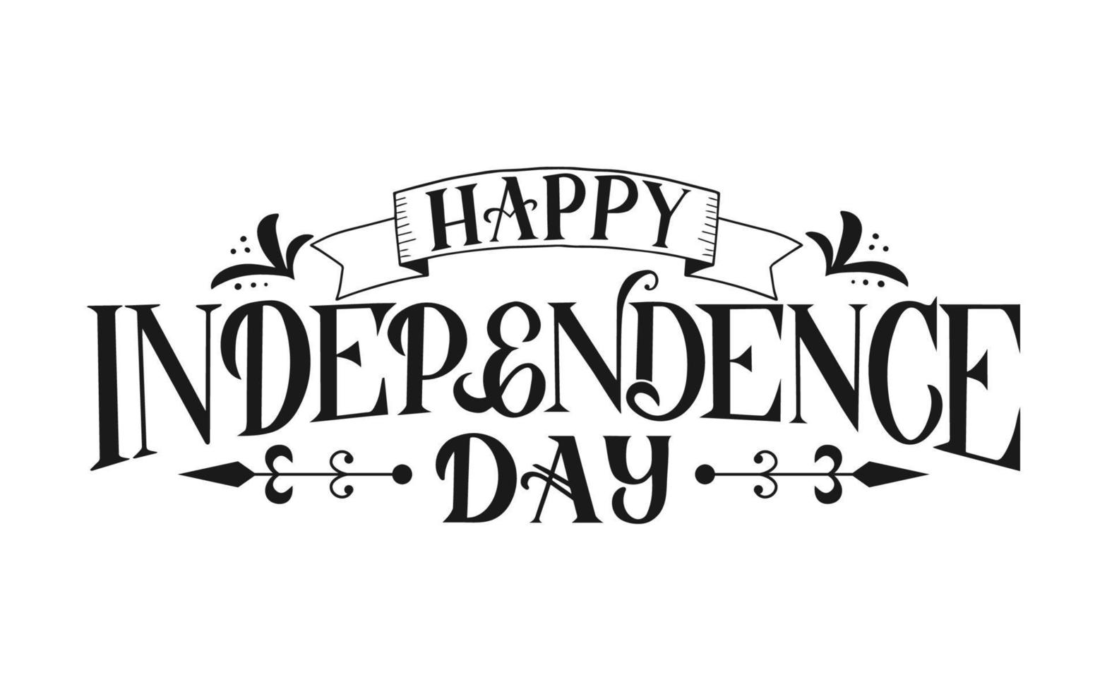 Happy Independence Day hand drawn lettering isolated on white. Retro celebration poster vector illustration. Easy to edit template for logo design, greeting card, banner, flyer, etc.