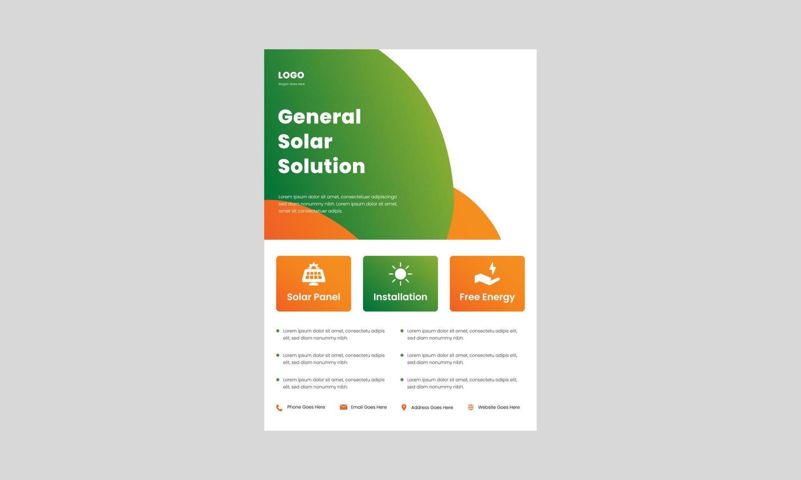 solar energy go green save energy flyer design template. solar systems for your home and business poster, leaflet design. vector
