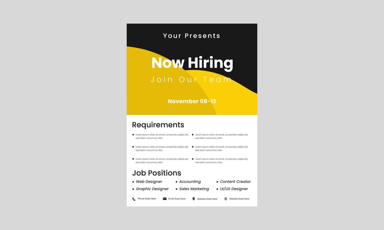 we are hiring join our team flyer design template. now we are hiring poster leaflet design. job vacancy hiring flyer design. vector