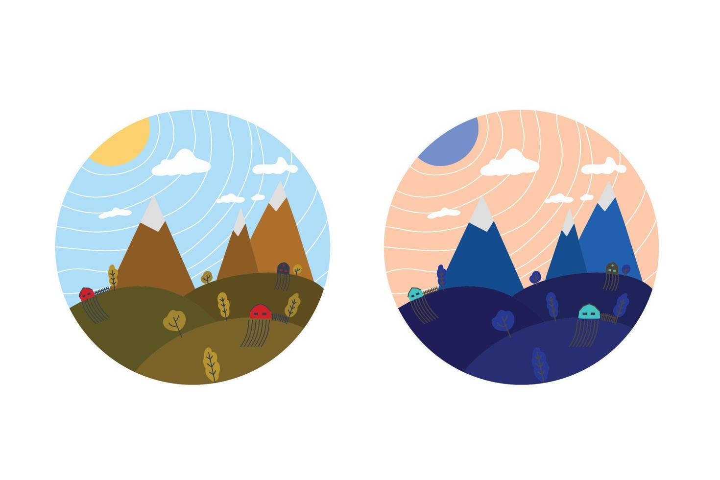 village in the mountains day and night vector