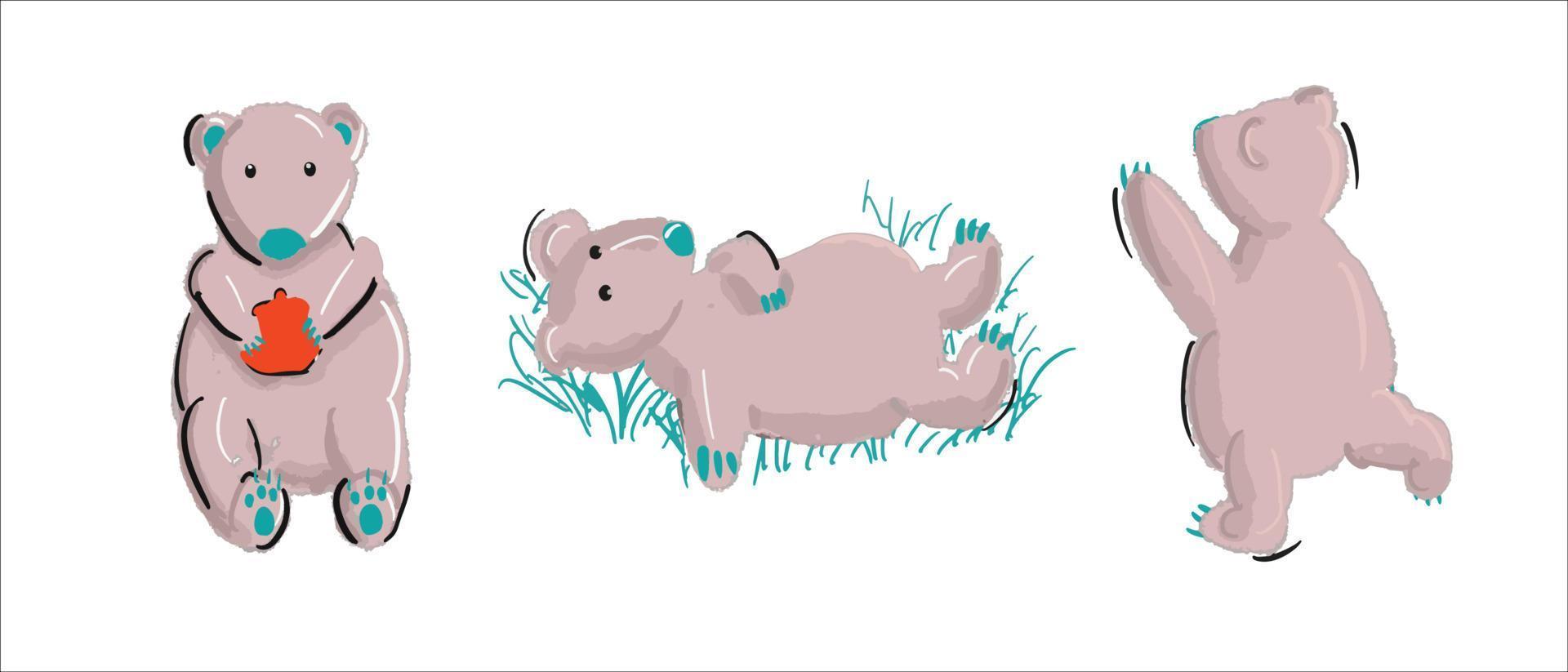 Set of Cute Cartoon Teddy Bear on a white background vector