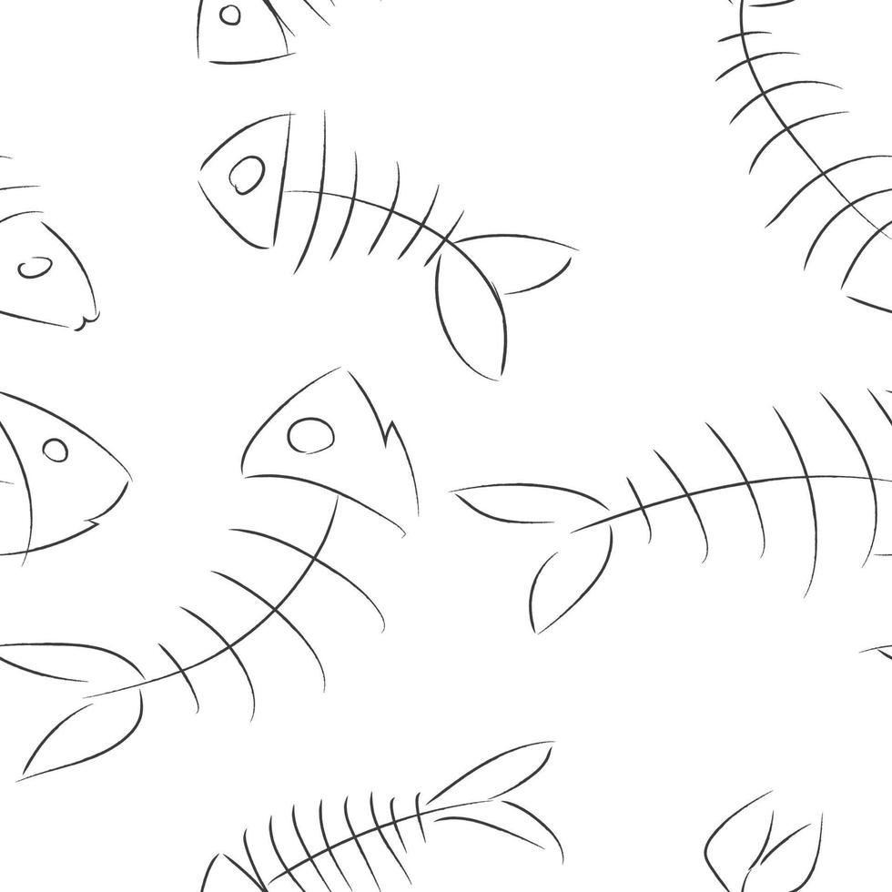 vector seamless pattern of fish skeleton in one line