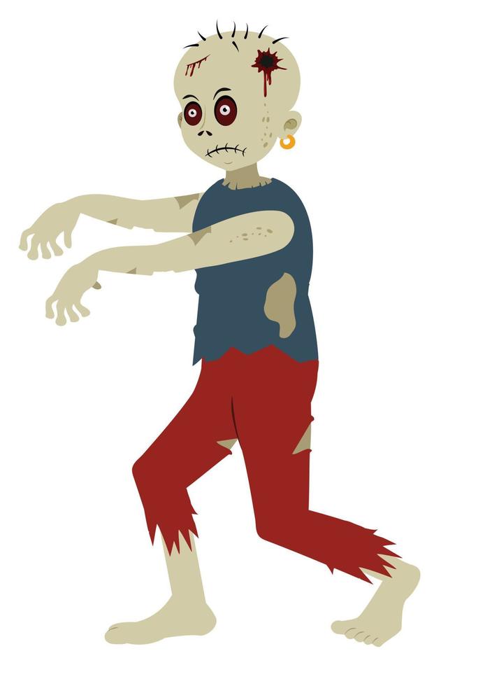 ilustración de zombie aterrador de dibujos animados aislado en un fondo blanco vector