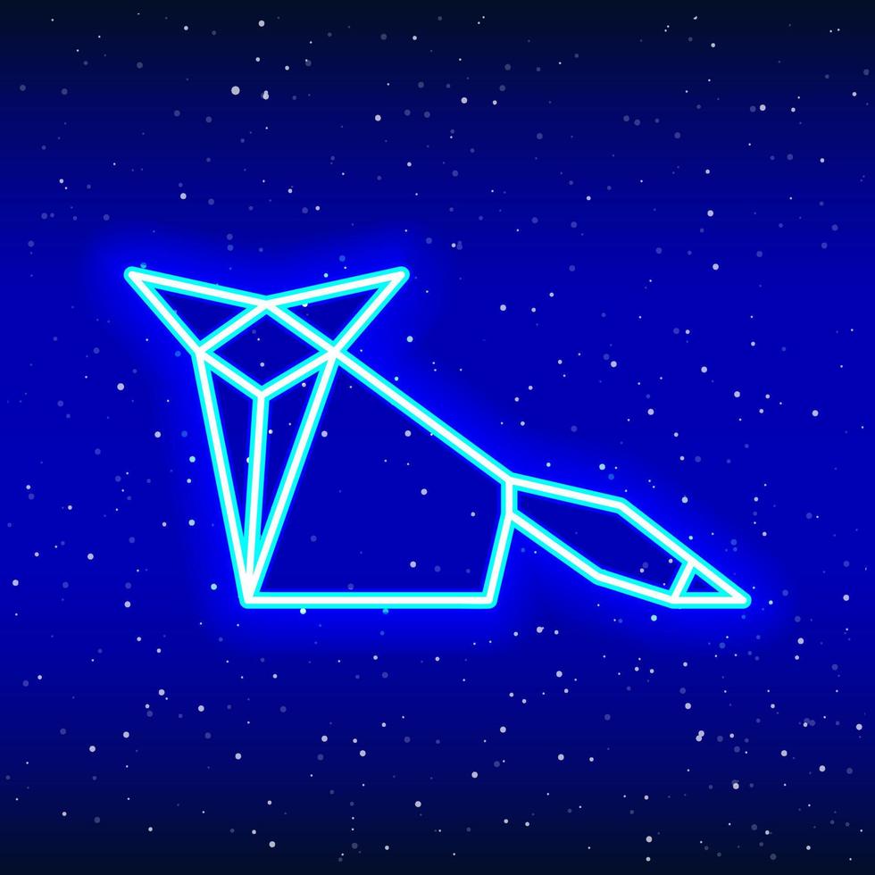Neon blue origami fox icon. Midnight blue. The art of folding. Neon linear fox design. Realistic neon icon. Linear icon on White Background. vector