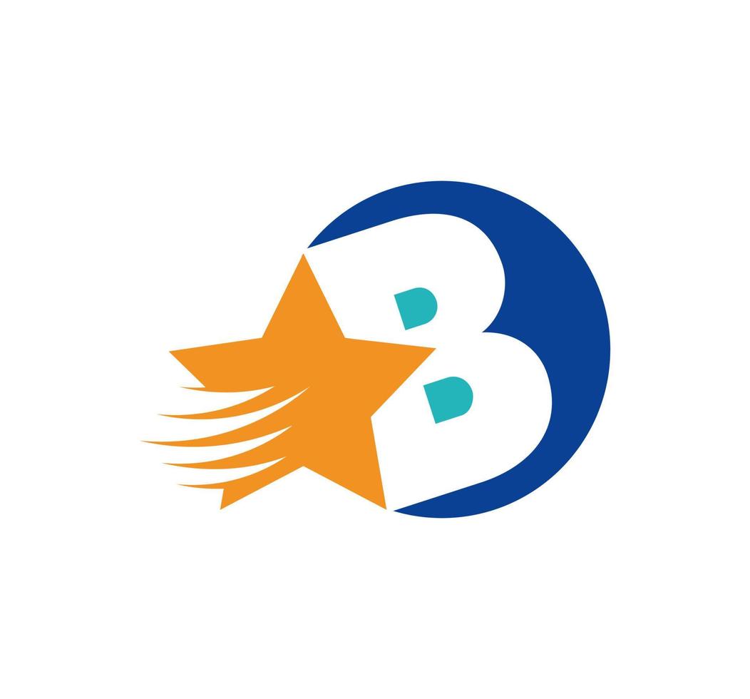 logotipo de letra b y estrella voladora creativa. iniciales del logotipo corporativo en el emblema redondo. vector