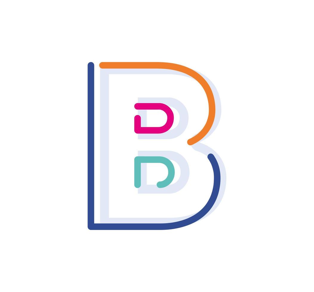 logotipo lineal colorido de la línea b de la letra abstracta. líneas de letras modernas con nuevos colores de arte pop. plantilla de alfabeto de fuente. logo establece un estilo limpio de línea delgada. vector