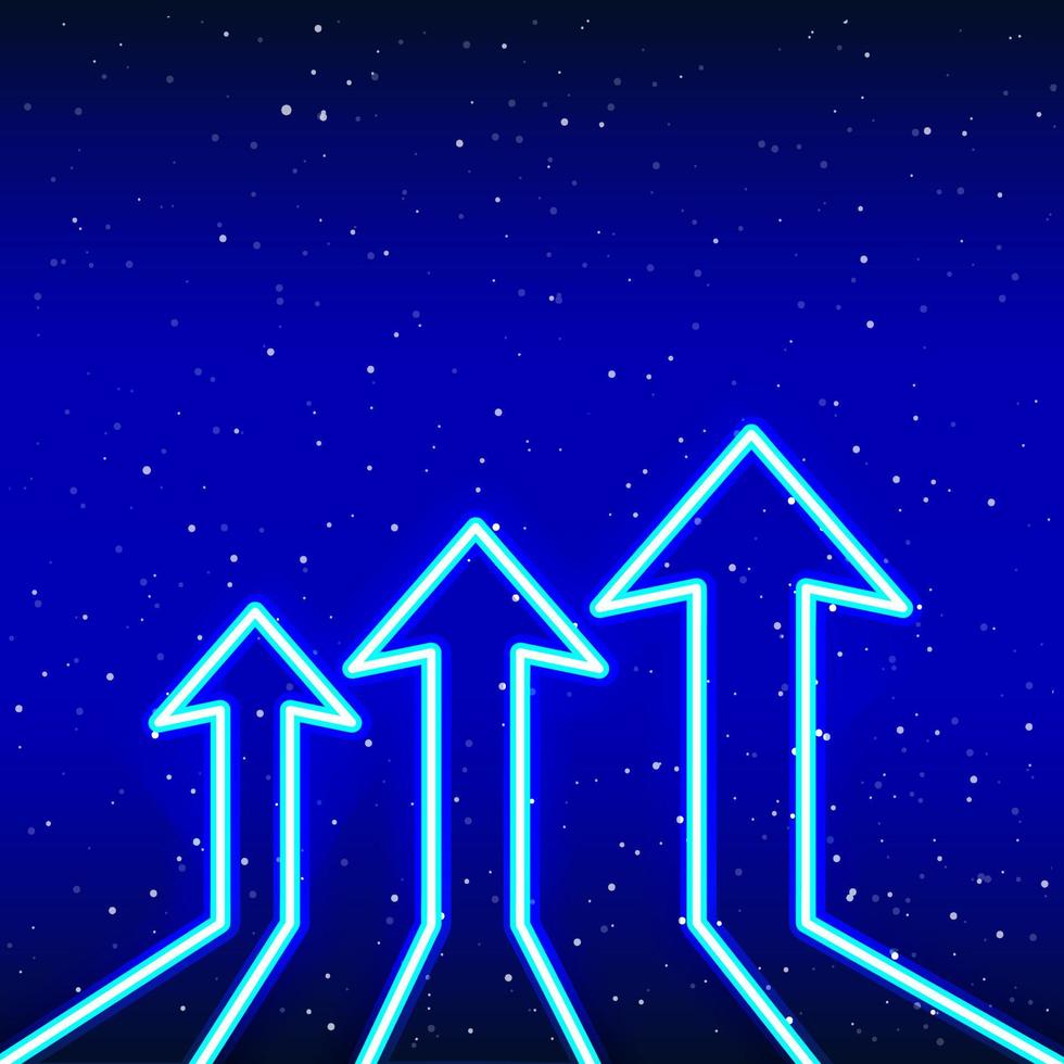 Neon blue upward moving arrow. Success-Idea phase. Neon 3d arrow sign. Realistic neon icon. Linear icon on blue background. vector
