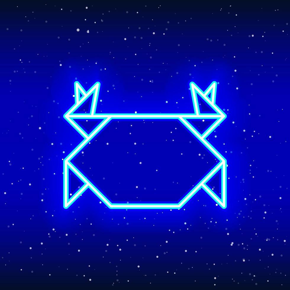 Neon blue origami crab icon. Midnight blue. The art of folding. Neon crab design. Realistic neon sea creature icon. Linear icon on white background. vector