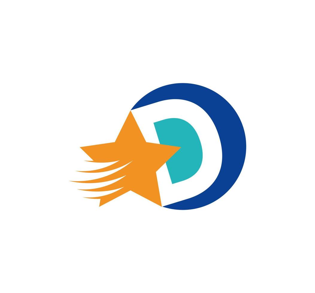 D letter logo and creative flying star. Corporate logo initials in round emblem. vector