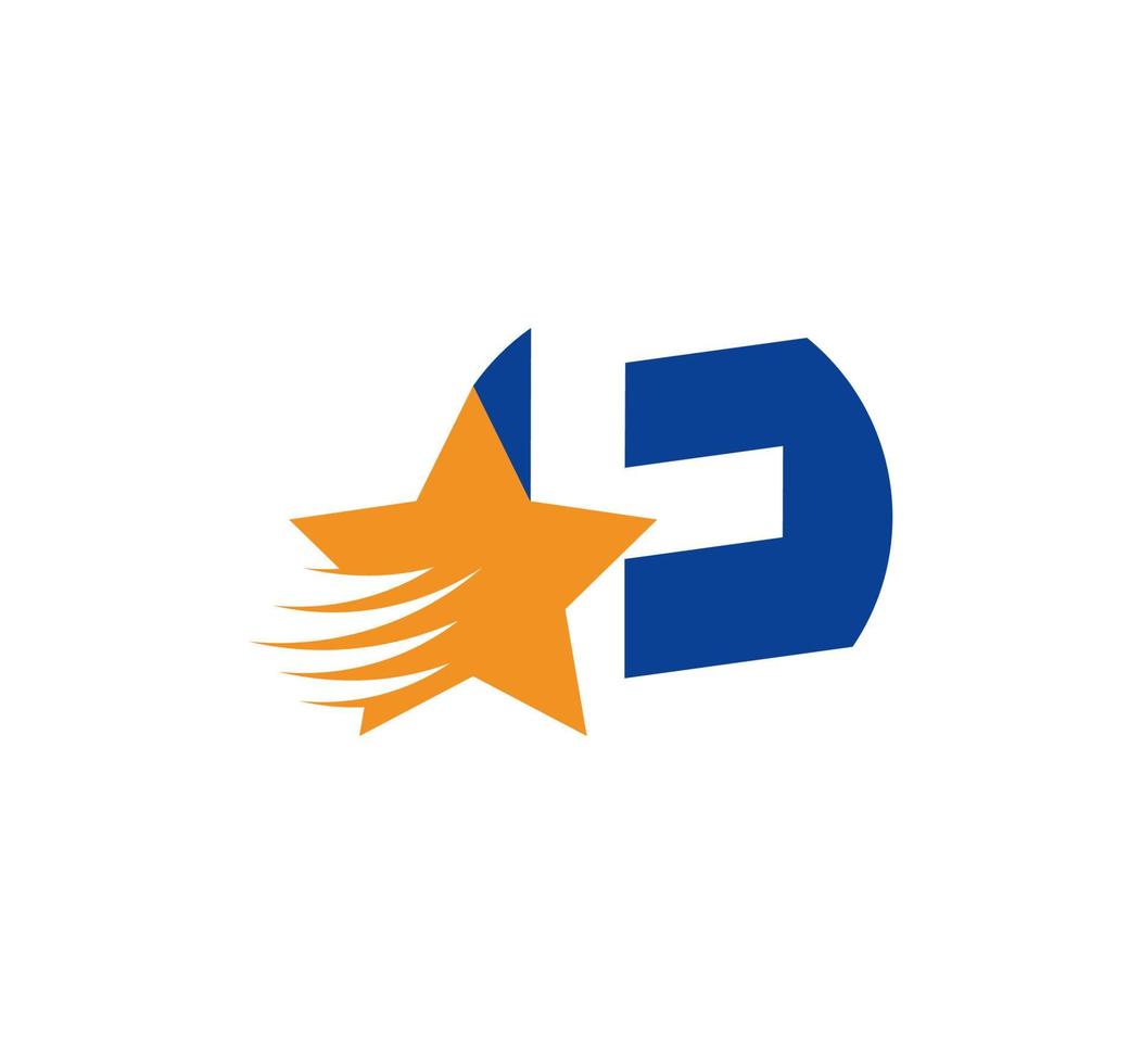 E letter logo and creative flying star. Corporate logo initials in round emblem. vector