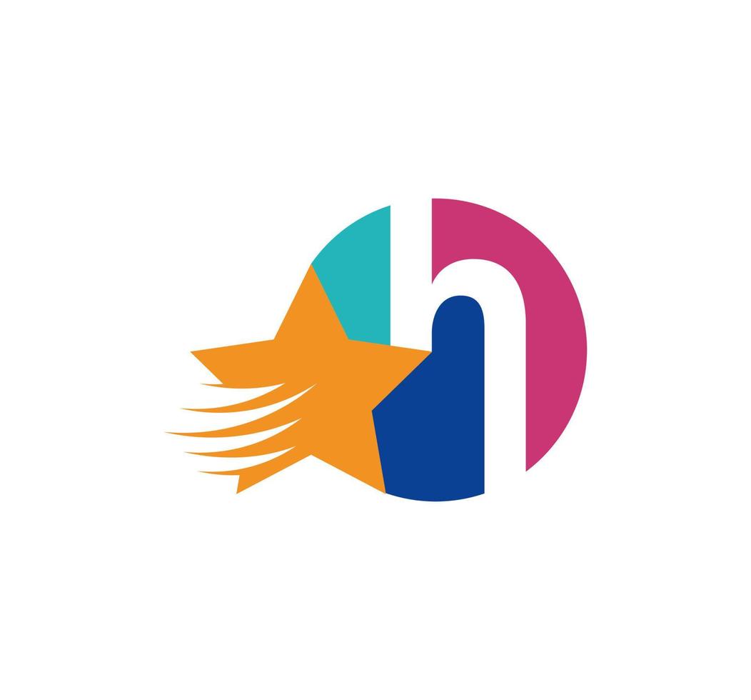 H letter logo and creative flying star. Corporate logo initials in round emblem. vector