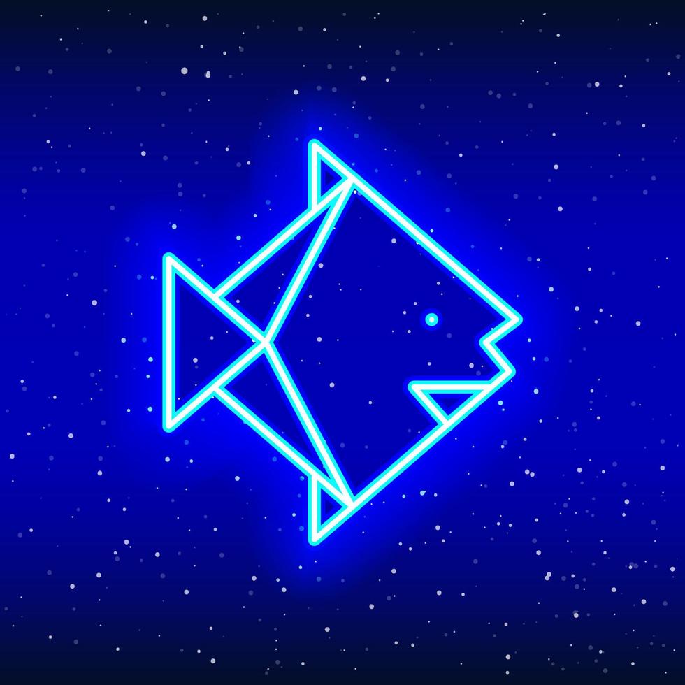 Neon blue origami fish icon. Midnight blue. The art of folding. Neon fish design. Realistic neon icon. Linear icon on white background. vector